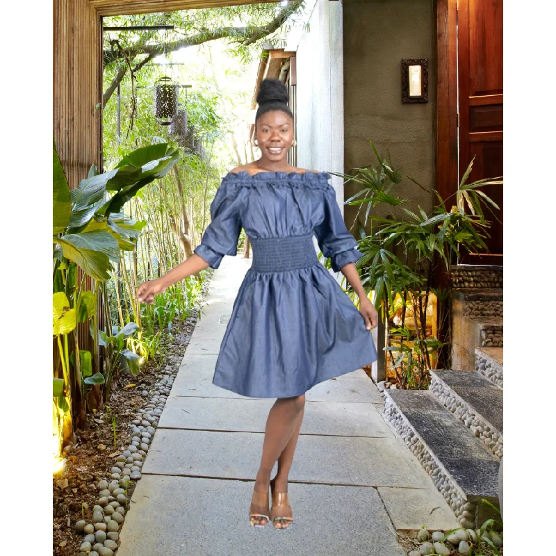 African Ankara Style Print Cotton Women Mid Length Dress Sundress