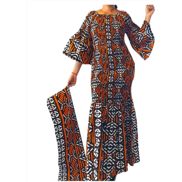 African Ankara Style Print Long Smocked Mermaid Dress