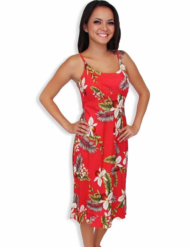 Akepo Red Spaghetti Strap Hawaiian Dress