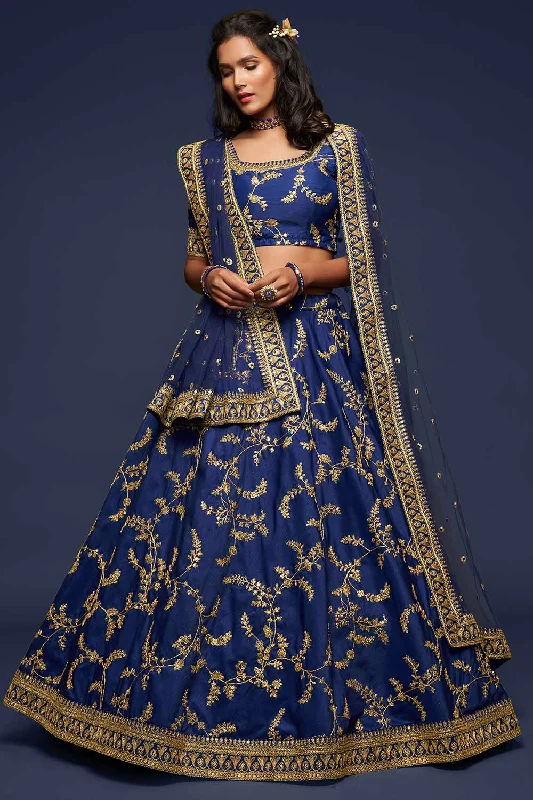 Art Silk Embroidered Lehenga Choli Dress Material In Blue