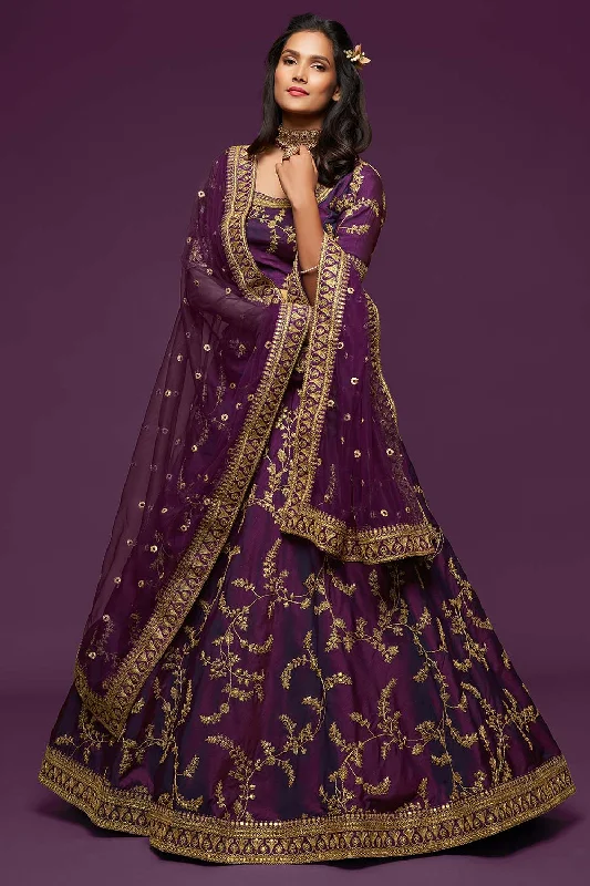 Art Silk Embroidered Lehenga Choli Dress Material In Purple