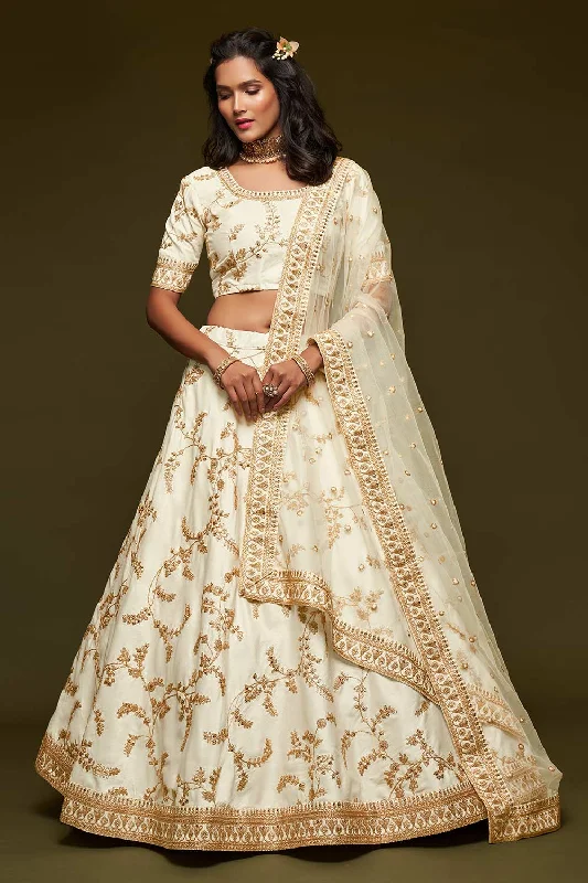 Art Silk Embroidered Lehenga Choli Dress Material In White