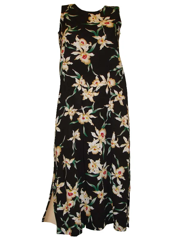 Black Orchid Ankle Length Hawaiian Dress