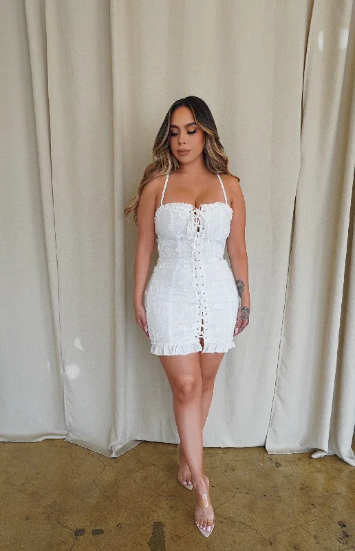 "Blair" Front Tie  Dress -  White