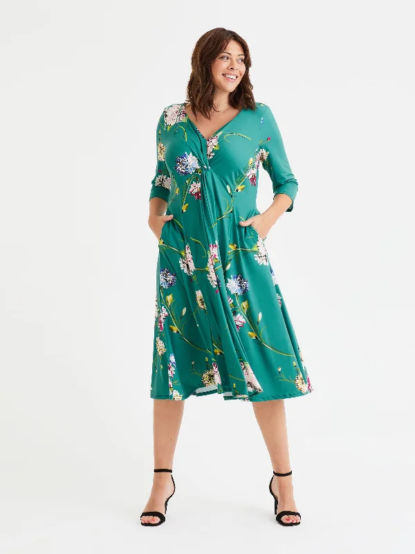 Claudia Green Blue Pink Peach Touch Jersey Knot Front Dress
