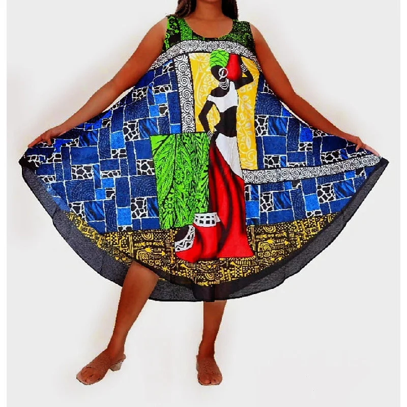 Ethnic African Print Umbrella Beach Dress Long Kaftan Loungewear Duster