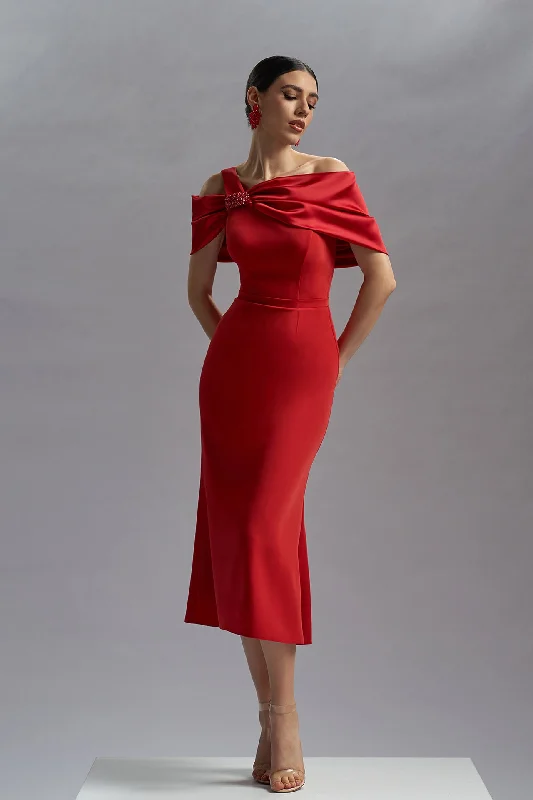 Crepe and satin black cocktail dress