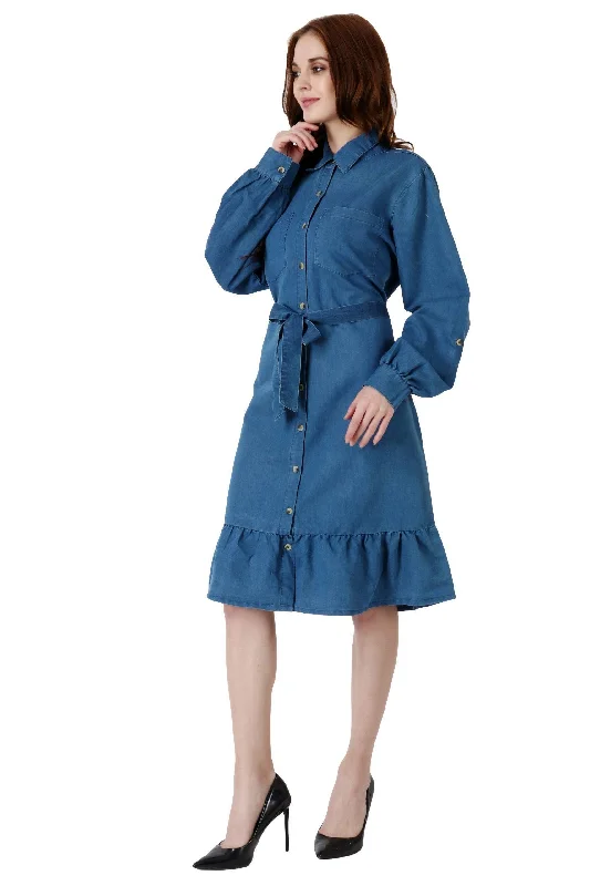 Denim Frilled Dress