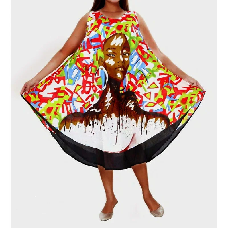 Ethnic African Print Umbrella Beach Dress Long Kaftan Loungewear Duster