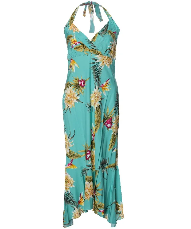 Halter Open Back Hawaiian Dress Tea Length Island Ceres