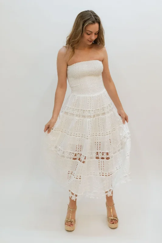 Jolene Eyelet Lace Tube Dress - White