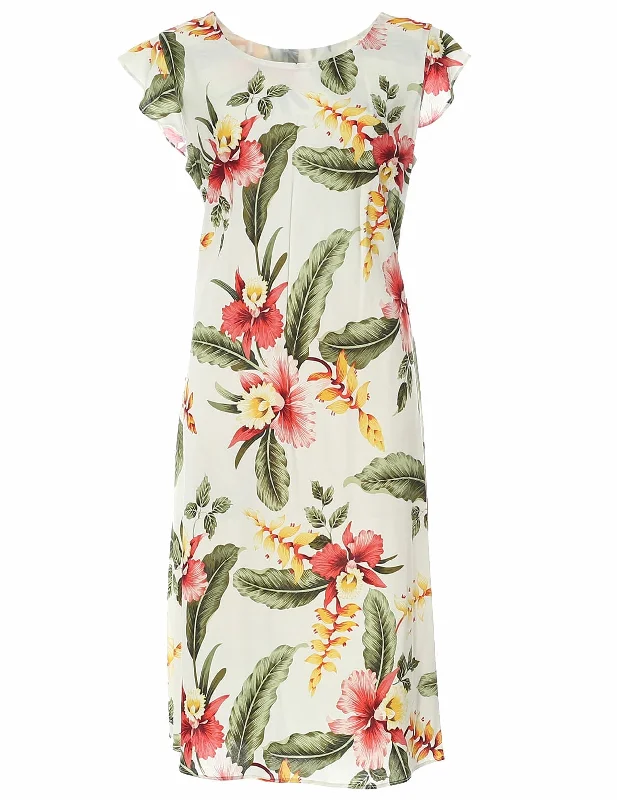 Kauhane Knee Length Beige Hawaiian Dress