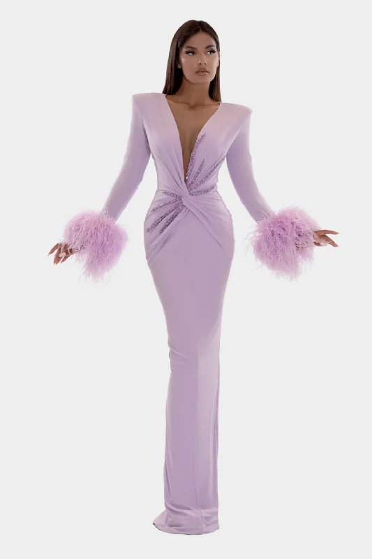 Lilac Long Dress With V-Neckline by Albina Dyla