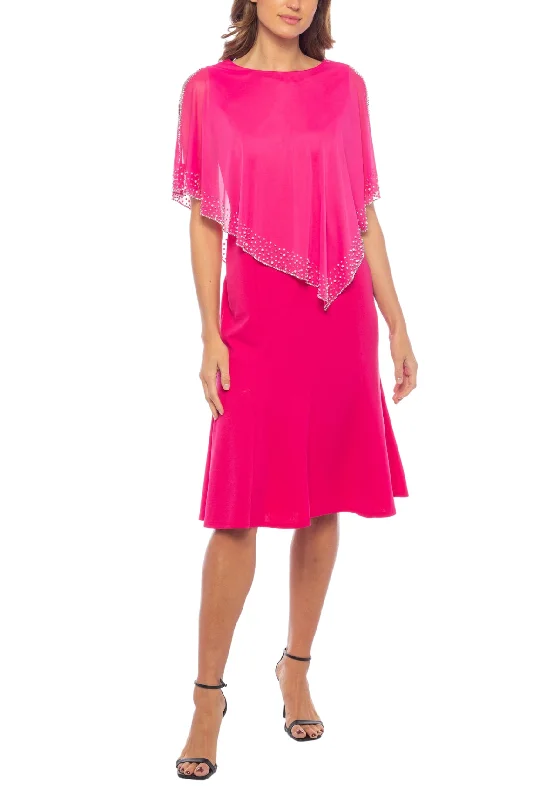 Marina Chiffon Sequin Asymmetric Capelet Dress - Fuchsia and Royal