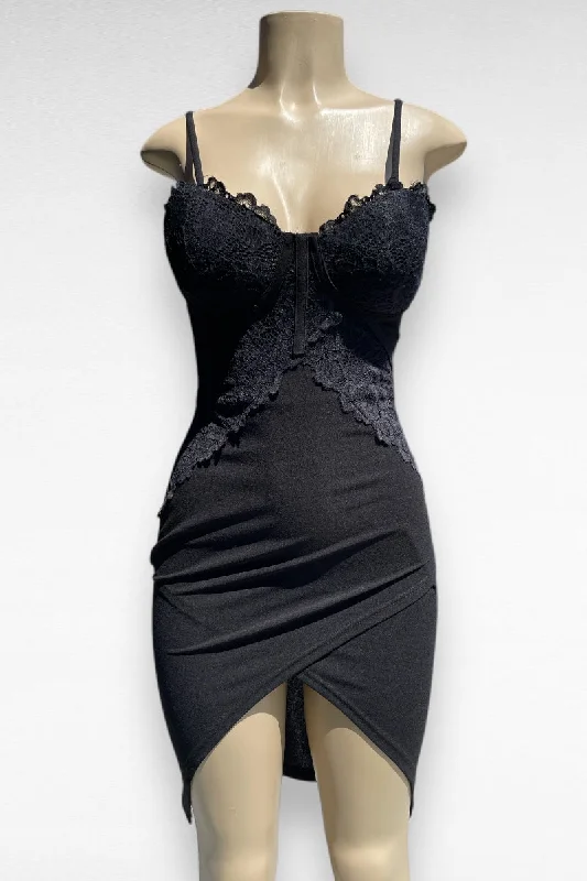 Open Slit Bustier Lace Dress