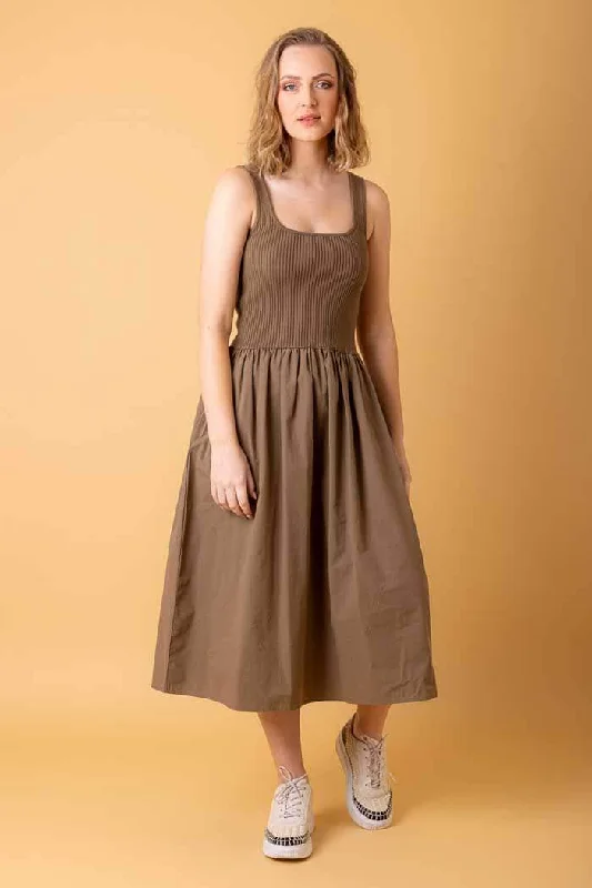 Penny Knit Woven Dress Khaki