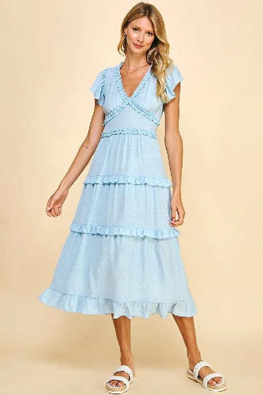 Ruffle Tea Length Dress