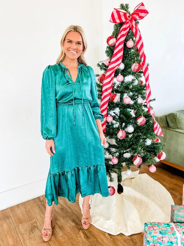 Rockin’ Around the Christmas Tree Satin Dress