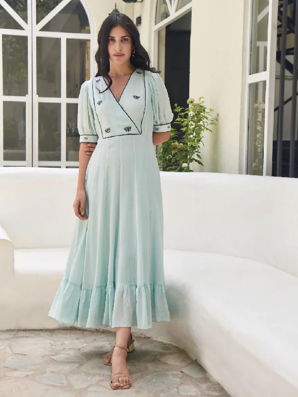 Tiffany Blue Silky Overlapping Paneled Dress