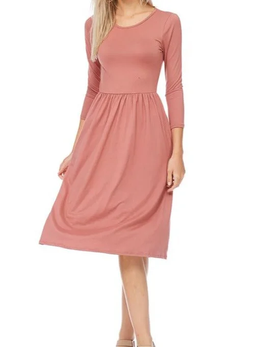 Mauve Fit & Flare Dress (2 S, 1 XL)