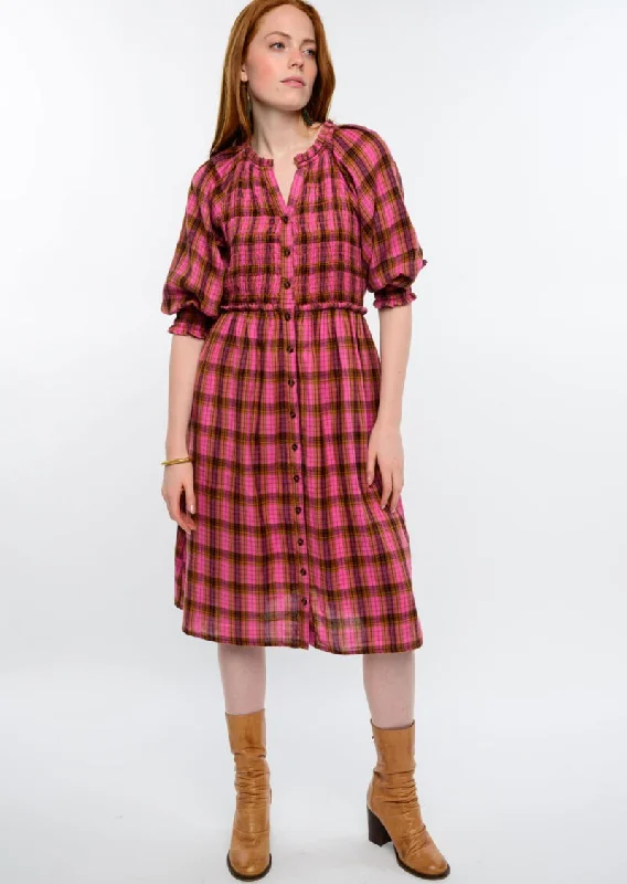 Uncle Frank Gauze Plaid Smocked Dress