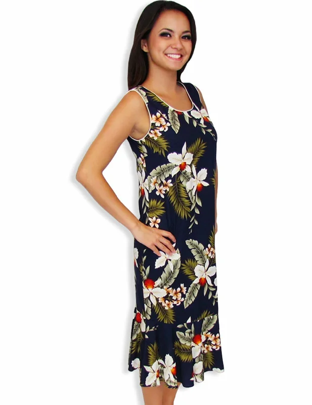 Wainapanapa Mid Length Navy Hawaiian Dress