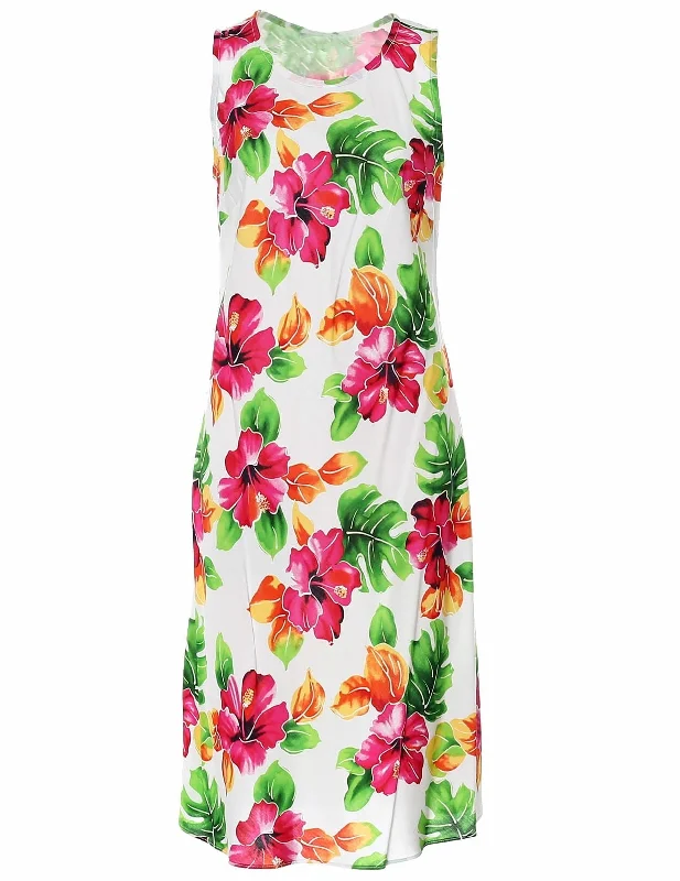 Punahou Knee Length White Hawaiian Dress