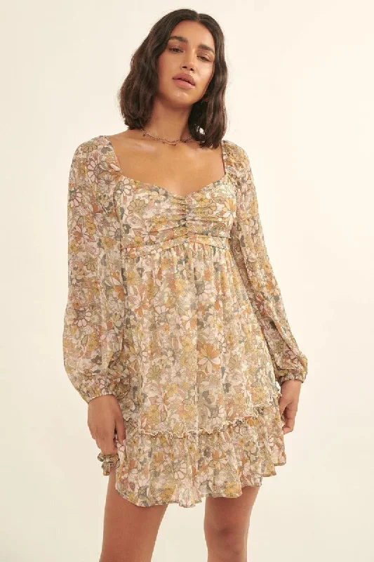 A Floral Print Woven Mini Dress Comfortable Linen Mini Dress