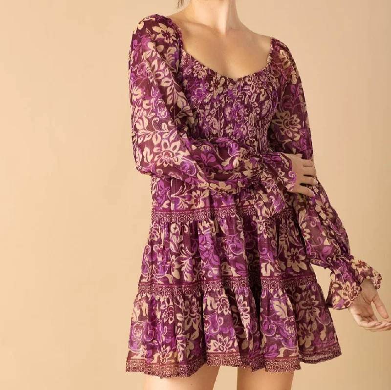 Ashlyn Printed Ruffled Smocked Mini Dress Chic Puff Sleeve Mini Dress