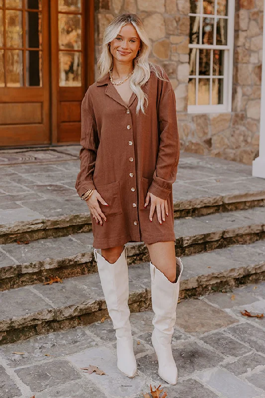 Afternoon Escape Linen-Blend Mini Dress in Chocolate Modern Satin Mini Dress