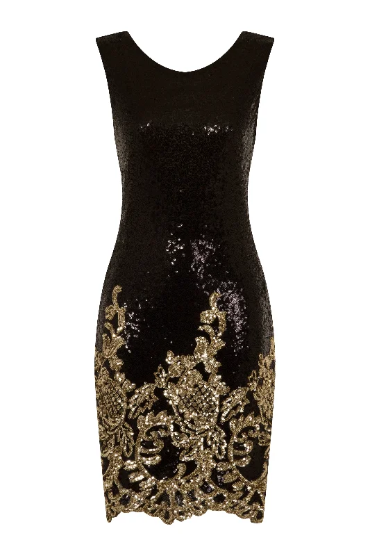 Alyssa Glam Gold Sequin Exposed Open Back Victorian Mini Dress Trendy Off-Shoulder Dress Mini Alyssa Glam Gold Sequin Exposed Open Back Victorian Mini Dress Trendy Off-Shoulder Dress Mini