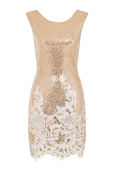 Alyssa Glam Gold & White Sequin Exposed Open Back Victorian Mini Dress Comfortable Wrap Mini Dress Alyssa Glam Gold & White Sequin Exposed Open Back Victorian Mini Dress Comfortable Wrap Mini Dress