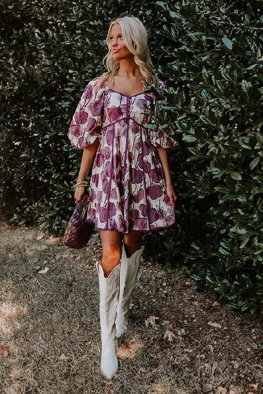 Autumn Stroll Babydoll Mini Dress in Purple Trendy Button-Detail Mini Dress