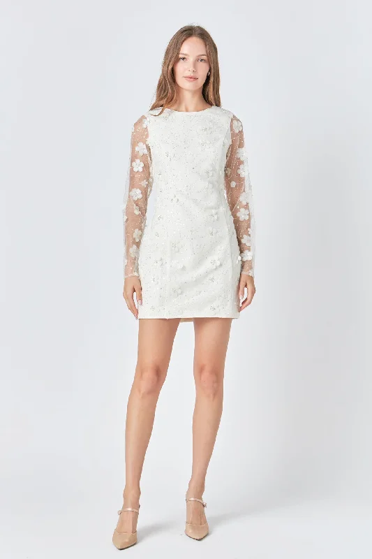 Endless Rose - Beaded Overlay Floral Mini Dress Classic Casual Mini Dress