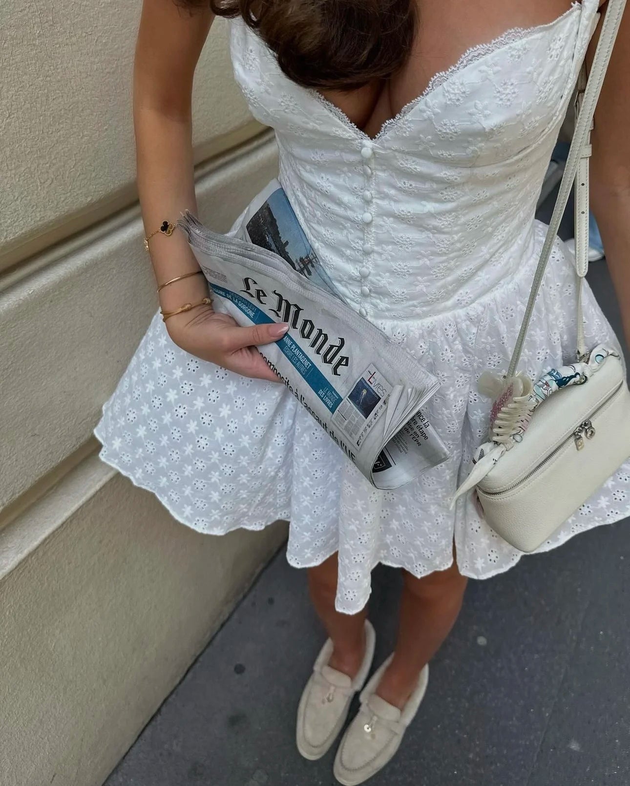 Button White  Corset Mini Dress Stylish Floral Print Mini Dress