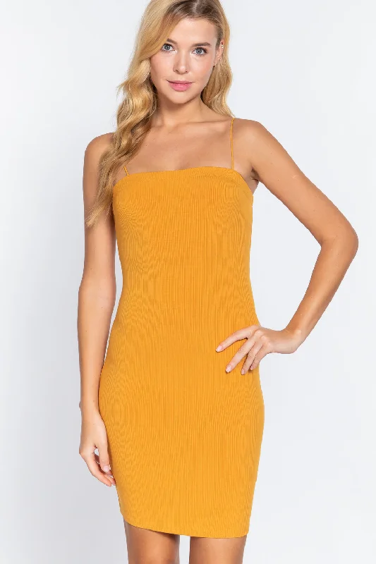 Active USA | Cami Heavy Rib Mini Dress in Mango Elegant Mini Dress with Ruffles
