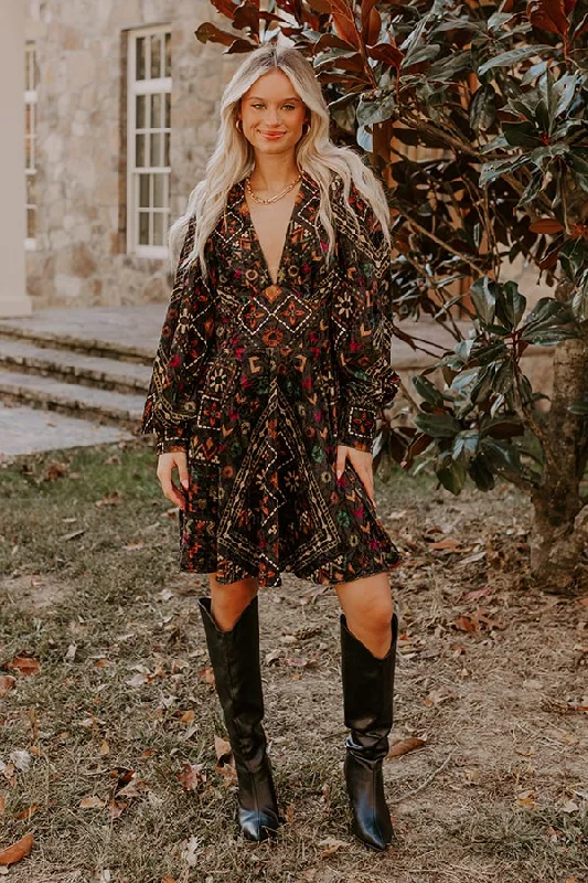 Charming Encounters Velvet Mini Dress Comfortable Boho Mini Dress