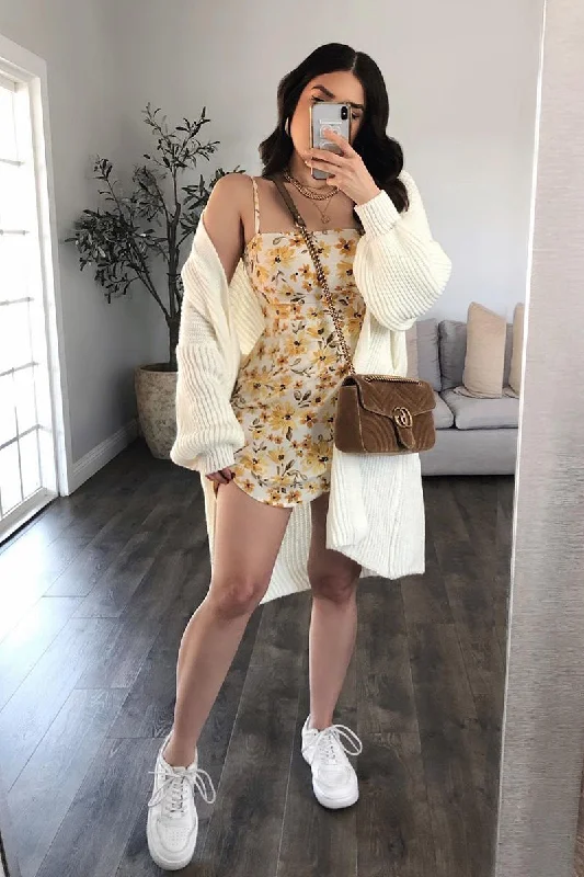 Cream Floral Wrap Front Mini Dress - Georgia Casual Button-Up Mini Dress