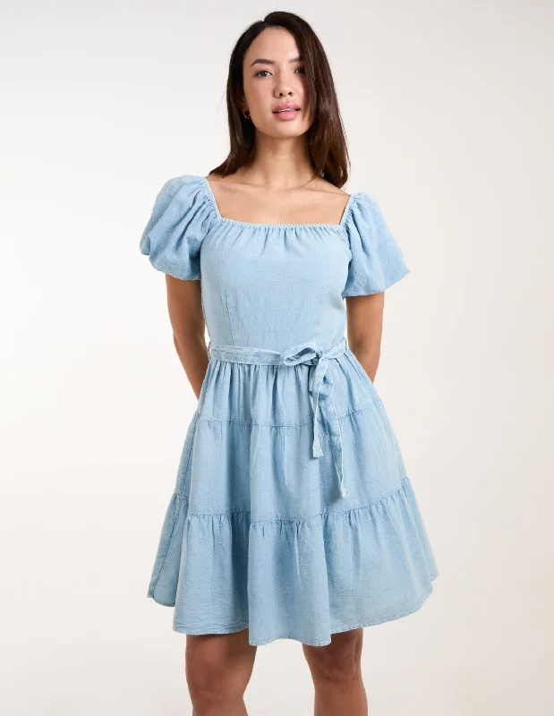 Milkmaid Puff Sleeve Mini Dress Cozy Cowl Neck Mini Dress