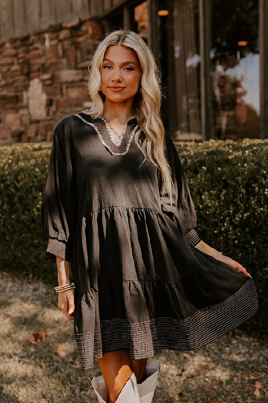 Dreamy Moment Mini Dress in Black Comfortable Zip-Up Mini Dress