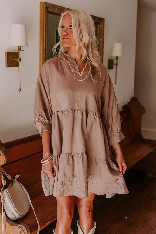 Dreamy Moment Mini Dress in Mocha Trendy A-Line Mini Dress
