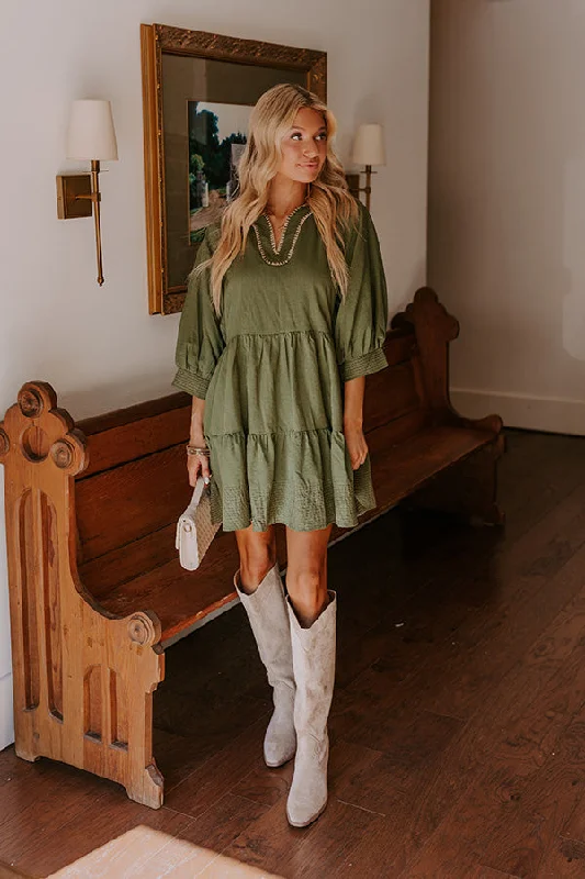 Dreamy Moment Mini Dress in Olive Fashionable Mini Dress with Slits