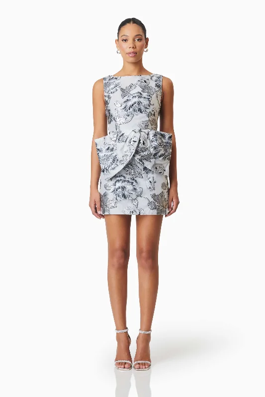 Elliatt Blossom Mini Dress - Silver Multi Elegant Floral-Print Mini Dress
