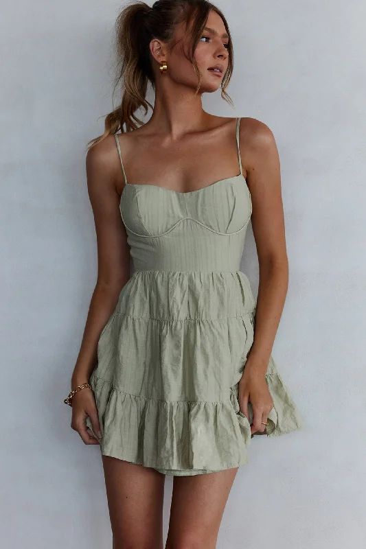 Galilea Tied Back Mini Dress Sage Stylish Sweetheart Mini Dress