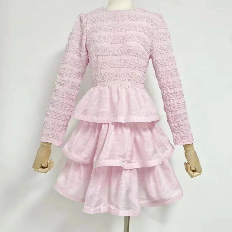 Gertrude Long Sleeve Layered Ruffle Mini Dress Comfortable Smocked Mini Dress