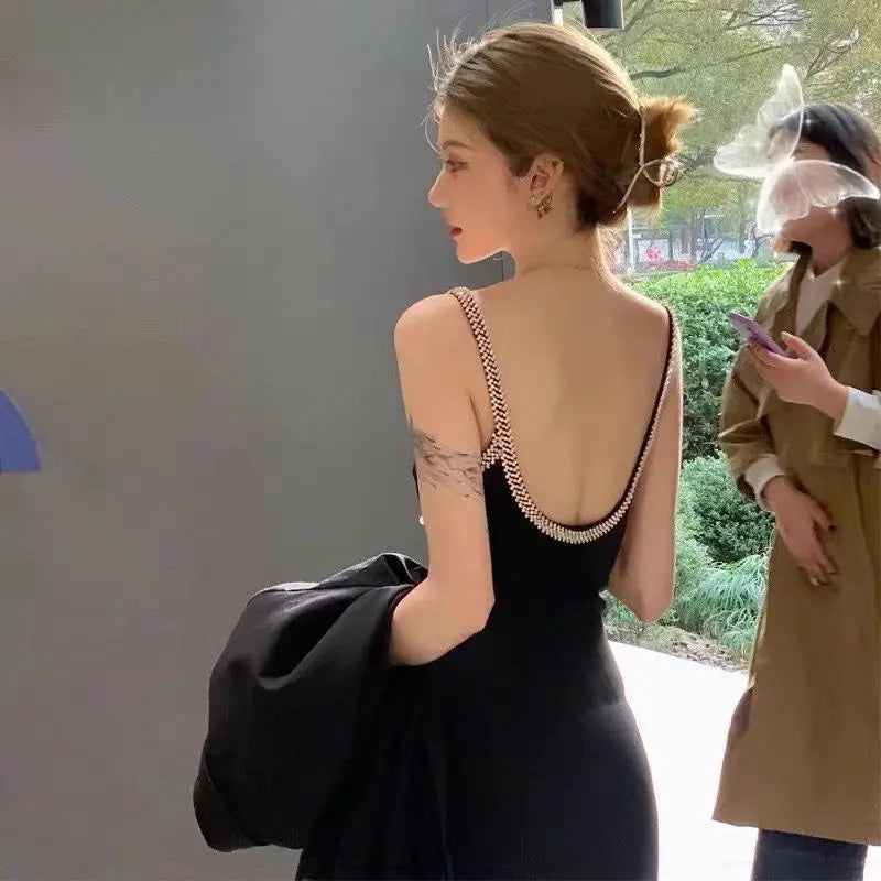 Girlary Sexy Backless Mini Dress for Women Elegant Temperament Slim Sling Dresses Sleeveless Diamond Round Neck Vestidos De Mujer Chic Mini Dress with V-Neck Girlary Sexy Backless Mini Dress for Women Elegant Temperament Slim Sling Dresses Sleeveless Diamond Round Neck Vestidos De Mujer Chic Mini Dress with V-Neck