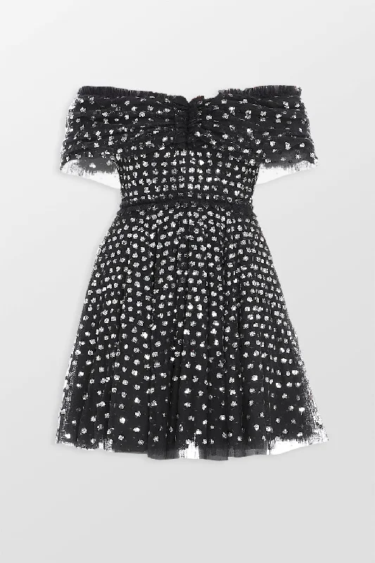 Grace Gloss Off-Shoulder Micro Mini Dress Stylish Sweetheart Neck Mini Dress