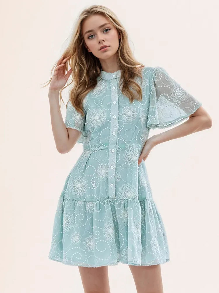 Dresses Stand Collar Short  Mini Dress Stylish Short-Sleeve Mini Dress