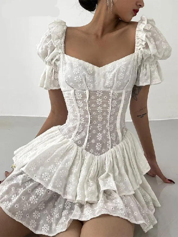 Vintage Elegant A-Line Dreess See Through Sexy Slim Square Collar Puff Sleeve Mini Dresses For Women Summer Spring Cozy Ruched Mini Dress Vintage Elegant A-Line Dreess See Through Sexy Slim Square Collar Puff Sleeve Mini Dresses For Women Summer Spring Cozy Ruched Mini Dress