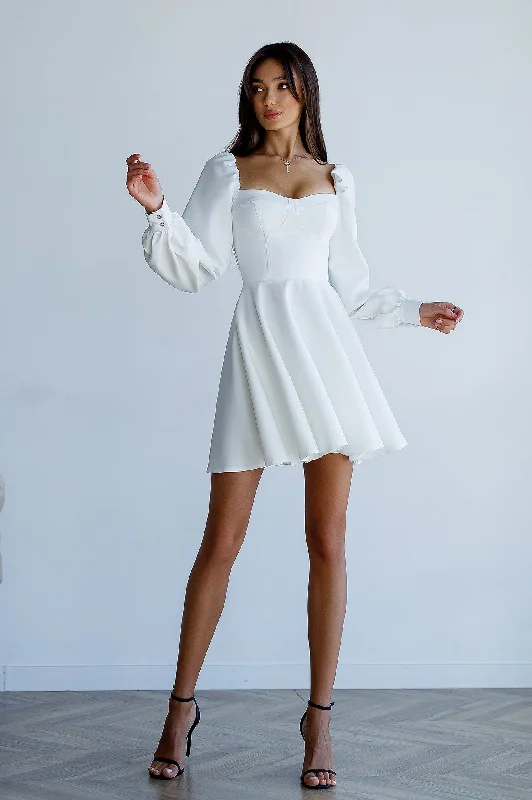 Ivory Backless Puff Sleeve Mini Dress Elegant Vintage Mini Dress